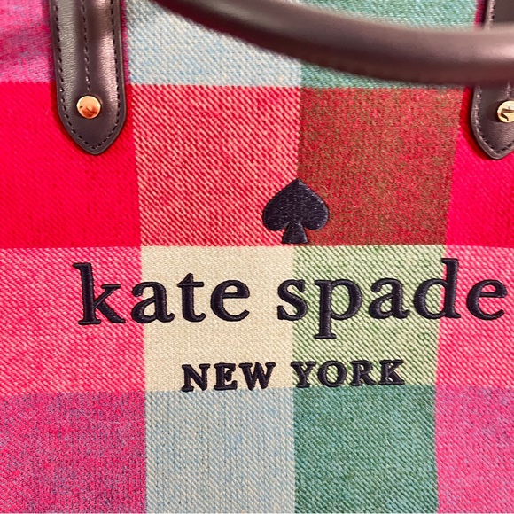 Kate Spade Ella Tote Pink & Green Handbag with Structured Design in Pretty Plaid - Picture 2 of 11